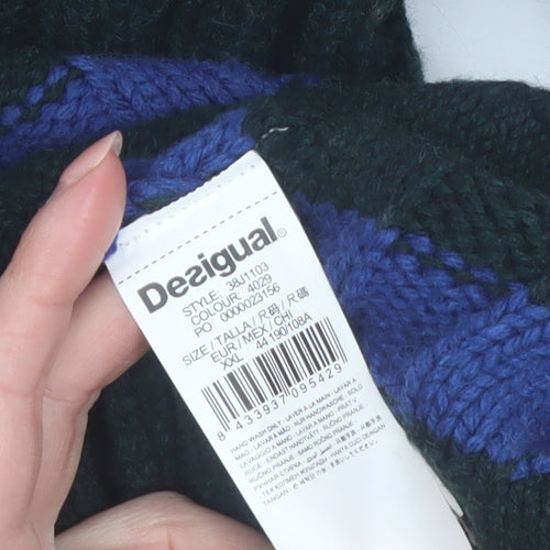 Desigual Men's Multicoloured Striped Roll Neck Chunky-Knit Jumper L