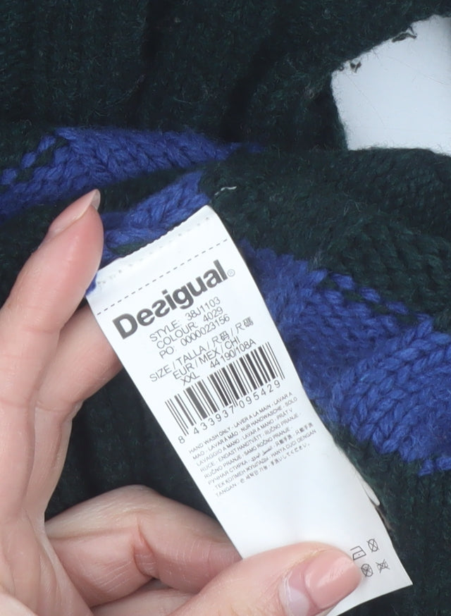 Desigual Men's Multicoloured Striped Roll Neck Chunky-Knit Jumper L