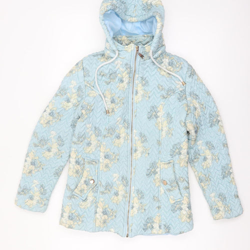 Mud Flower Women’s Blue Floral Quilted Hooded Puffer Jacket Size S