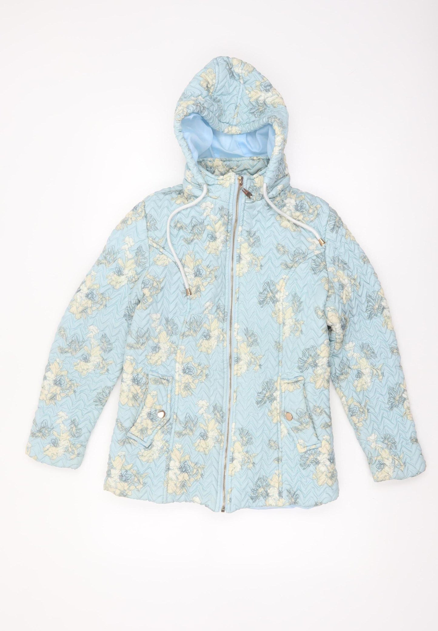 Mud Flower Women’s Blue Floral Quilted Hooded Puffer Jacket Size S