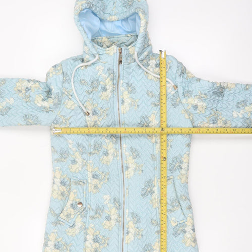 Mud Flower Women’s Blue Floral Quilted Hooded Puffer Jacket Size S