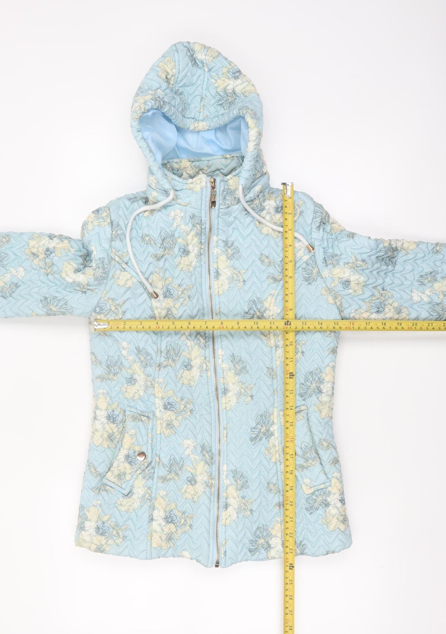 Mud Flower Women’s Blue Floral Quilted Hooded Puffer Jacket Size S