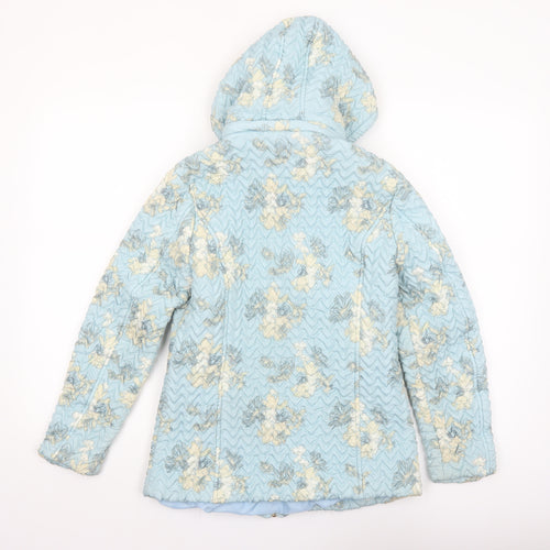Mud Flower Women’s Blue Floral Quilted Hooded Puffer Jacket Size S