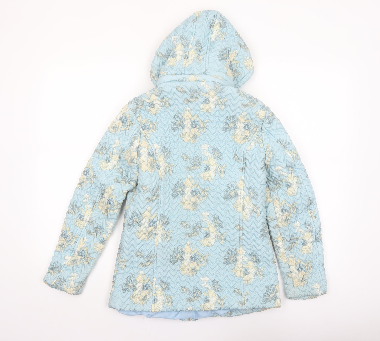 Mud Flower Women’s Blue Floral Quilted Hooded Puffer Jacket Size S