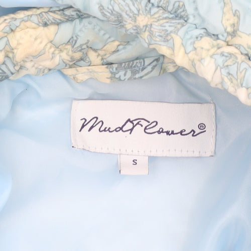 Mud Flower Women’s Blue Floral Quilted Hooded Puffer Jacket Size S