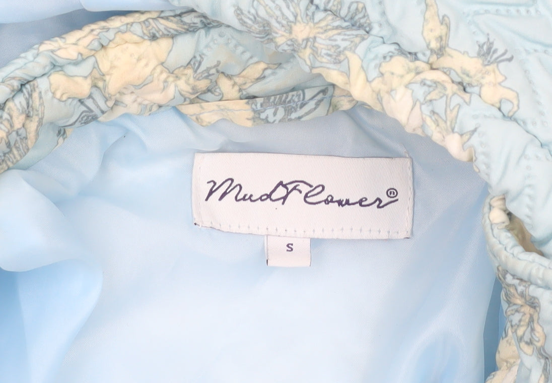 Mud Flower Women’s Blue Floral Quilted Hooded Puffer Jacket Size S