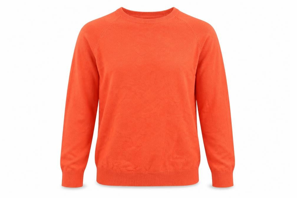 Front view of Dunnes Women’s Orange Crew Neck Long Sleeve jumper, size M