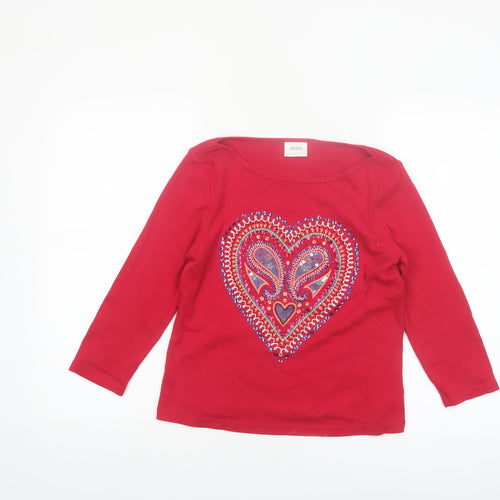 Next Women's Red Long Sleeve Heart Embellished T-Shirt Size 12
