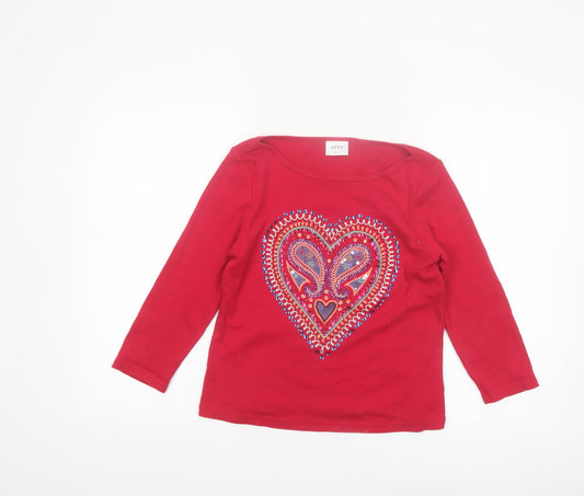 Next Women's Red Long Sleeve Heart Embellished T-Shirt Size 12