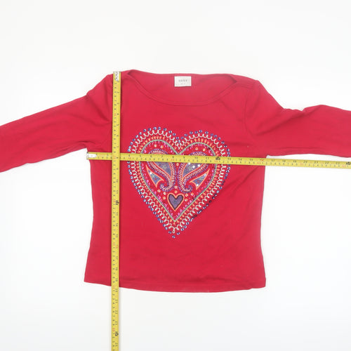 Next Women's Red Long Sleeve Heart Embellished T-Shirt Size 12