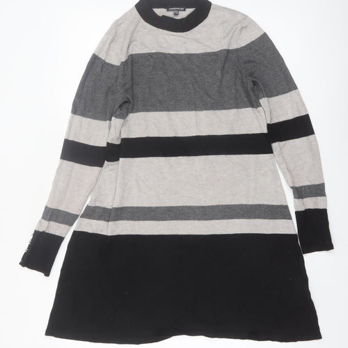 Warehouse Women Grey Striped Long Sleeve Tunic Jumper Size 12
