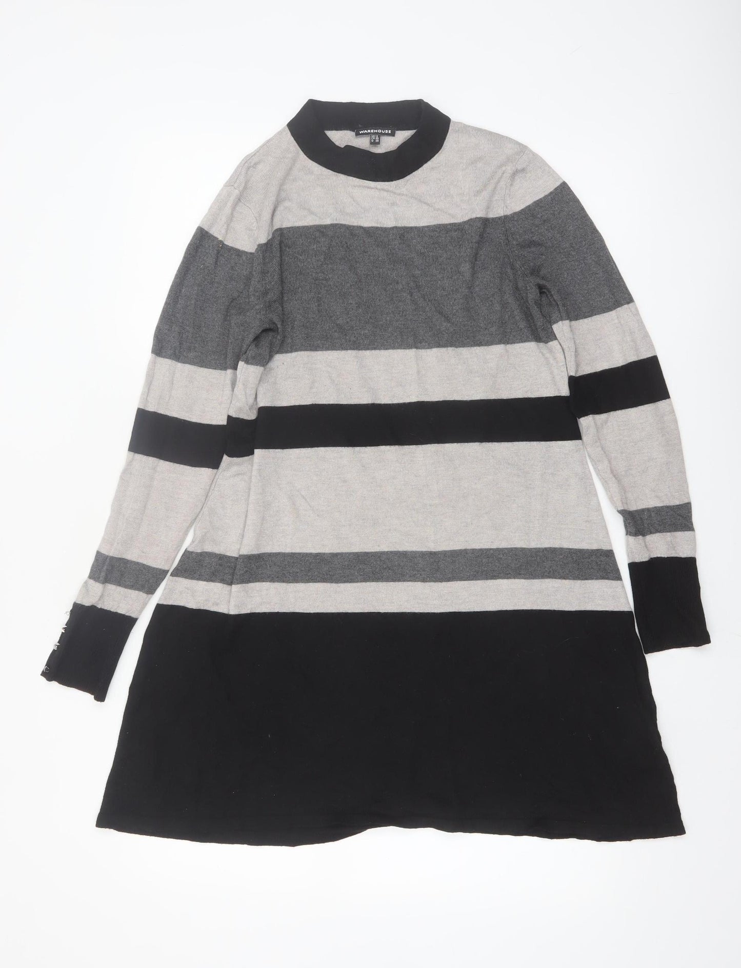 Warehouse Women Grey Striped Long Sleeve Tunic Jumper Size 12