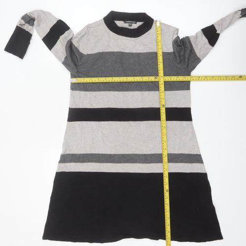 Warehouse Women Grey Striped Long Sleeve Tunic Jumper Size 12