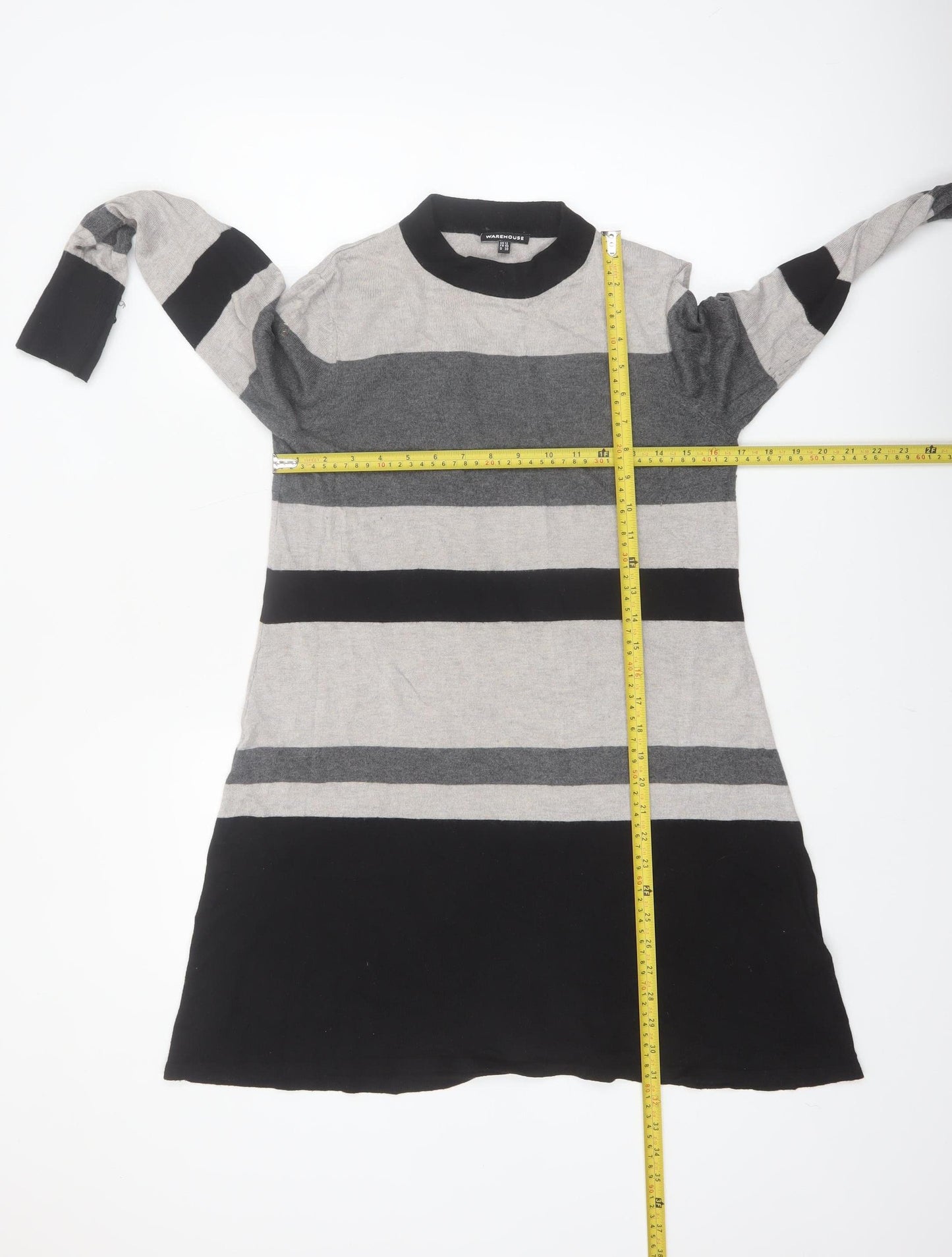 Warehouse Women Grey Striped Long Sleeve Tunic Jumper Size 12
