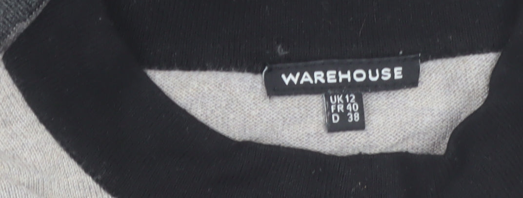 Warehouse Women Grey Striped Long Sleeve Tunic Jumper Size 12