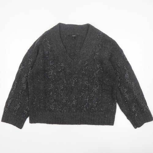 Next Womens Grey V-Neck Cable Knit Pullover Jumper Size L