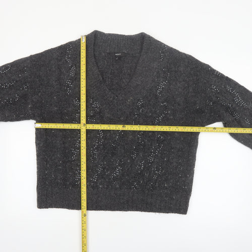 Next Womens Grey V-Neck Cable Knit Pullover Jumper Size L