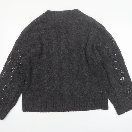 Next Womens Grey V-Neck Cable Knit Pullover Jumper Size L