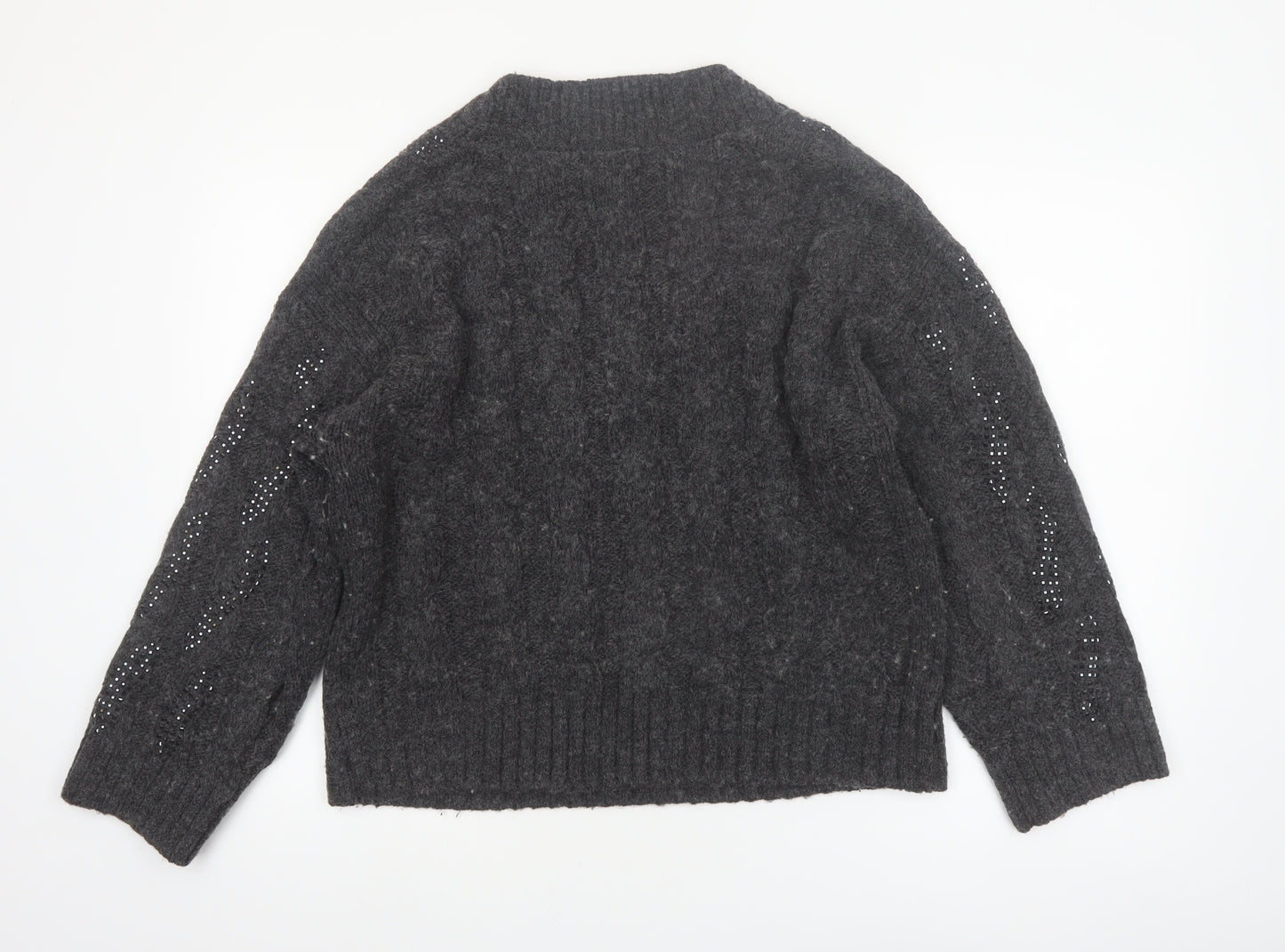 Next Womens Grey V-Neck Cable Knit Pullover Jumper Size L