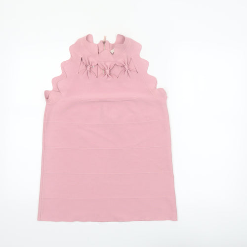 Ted Baker Womens Pink High Neck Sleeveless Bow Detail Knit Top Size 12