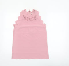 Ted Baker Womens Pink High Neck Sleeveless Bow Detail Knit Top Size 12