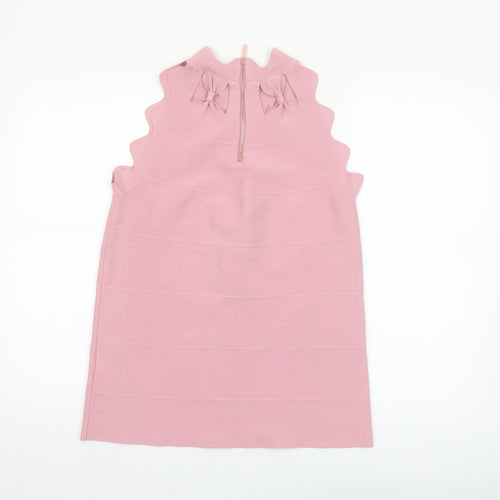 Ted Baker Womens Pink High Neck Sleeveless Bow Detail Knit Top Size 12