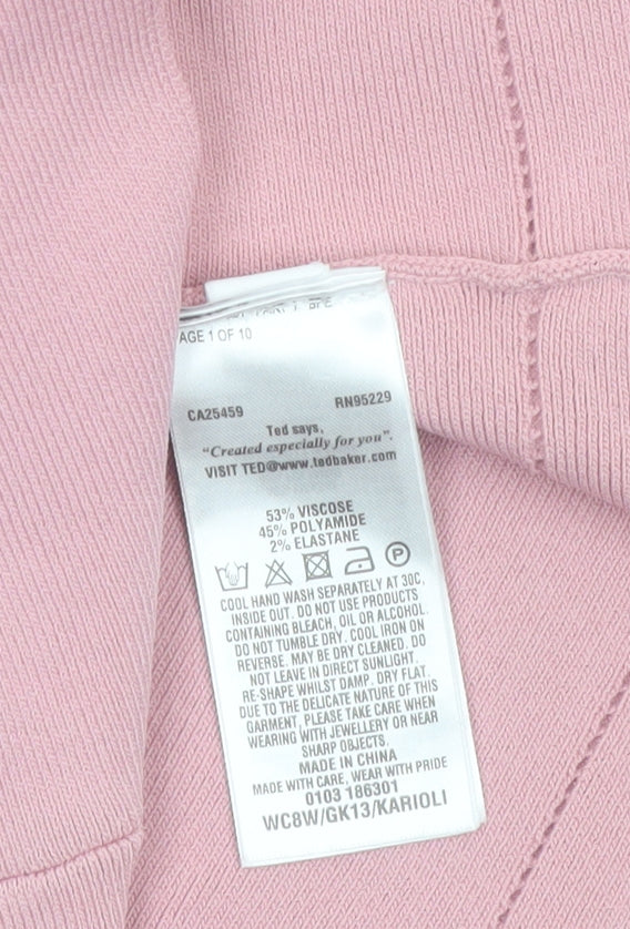 Ted Baker Womens Pink High Neck Sleeveless Bow Detail Knit Top Size 12