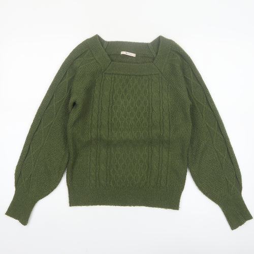 Tu Women Green Cable-Knit Pullover Jumper Size 8 Regular Fit