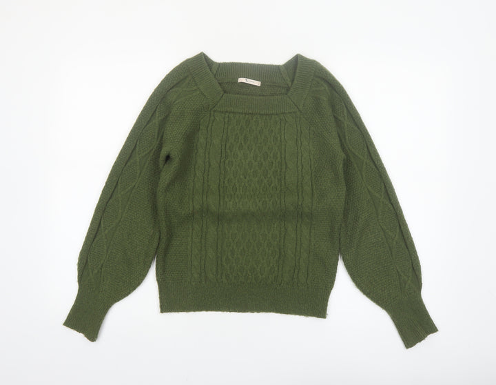 Tu Women Green Cable-Knit Pullover Jumper Size 8 Regular Fit