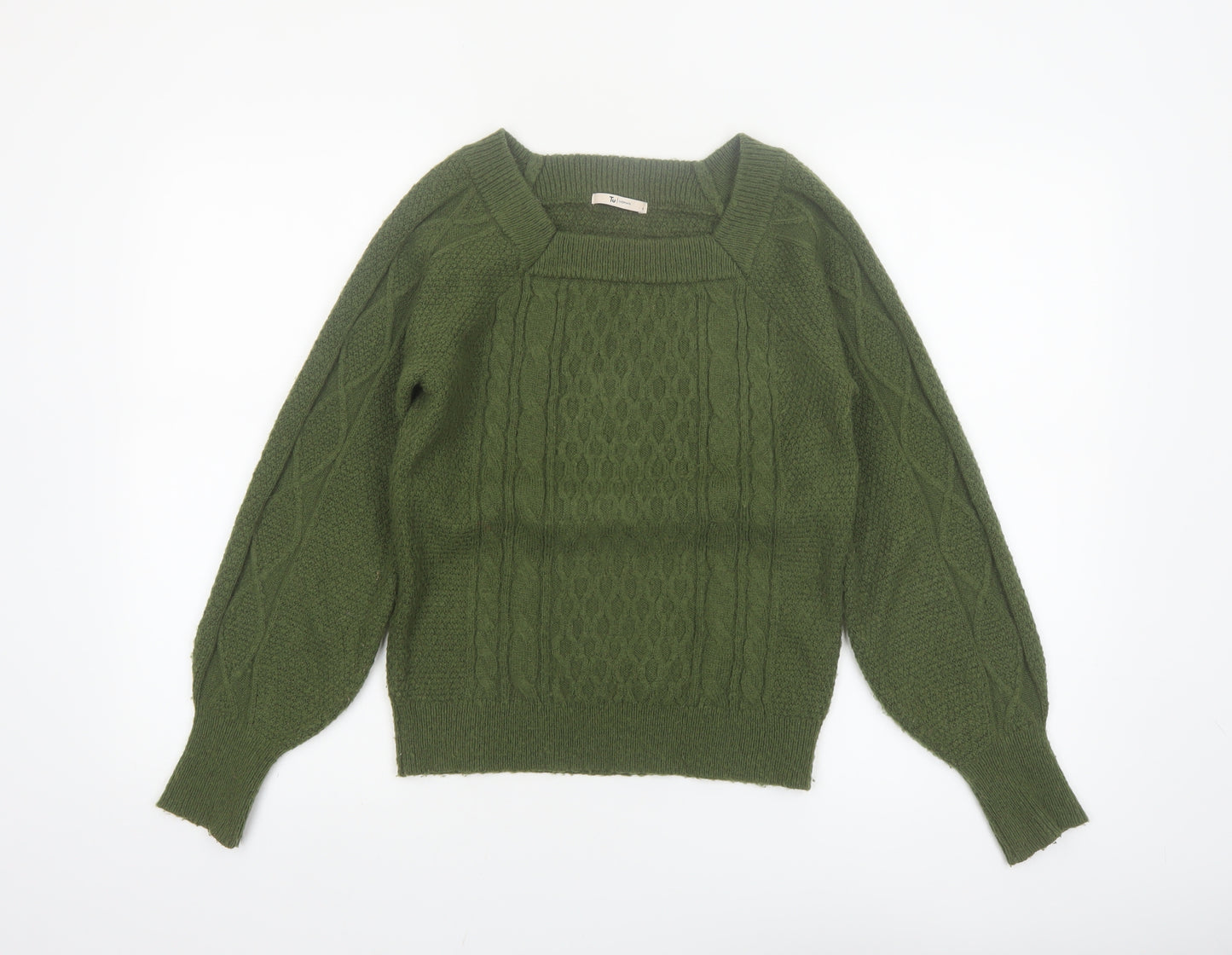 Tu Women Green Cable-Knit Pullover Jumper Size 8 Regular Fit
