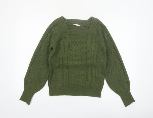 Tu Women Green Cable-Knit Pullover Jumper Size 8 Regular Fit