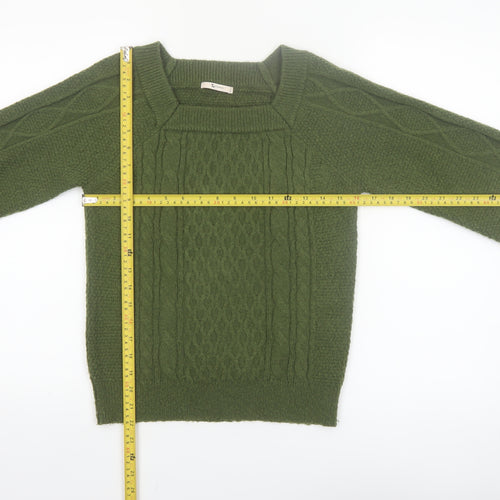 Tu Women Green Cable-Knit Pullover Jumper Size 8 Regular Fit