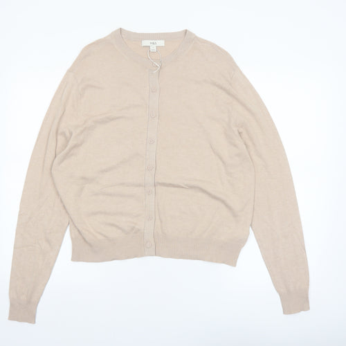 Marks and Spencer Women’s Beige Cardigan Size 14 Crew Neck Knit