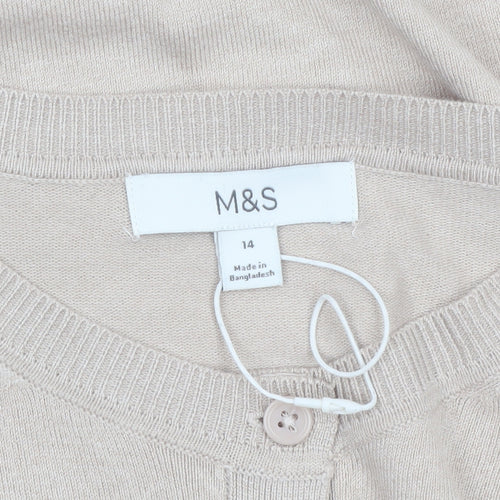 Marks and Spencer Women’s Beige Cardigan Size 14 Crew Neck Knit