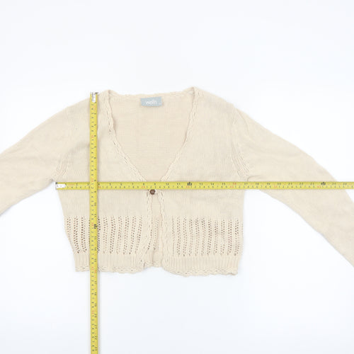 Wallis Women Beige Cotton V-Neck Long Sleeve Cardigan Size 12