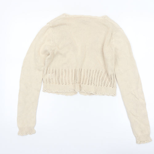 Wallis Women Beige Cotton V-Neck Long Sleeve Cardigan Size 12