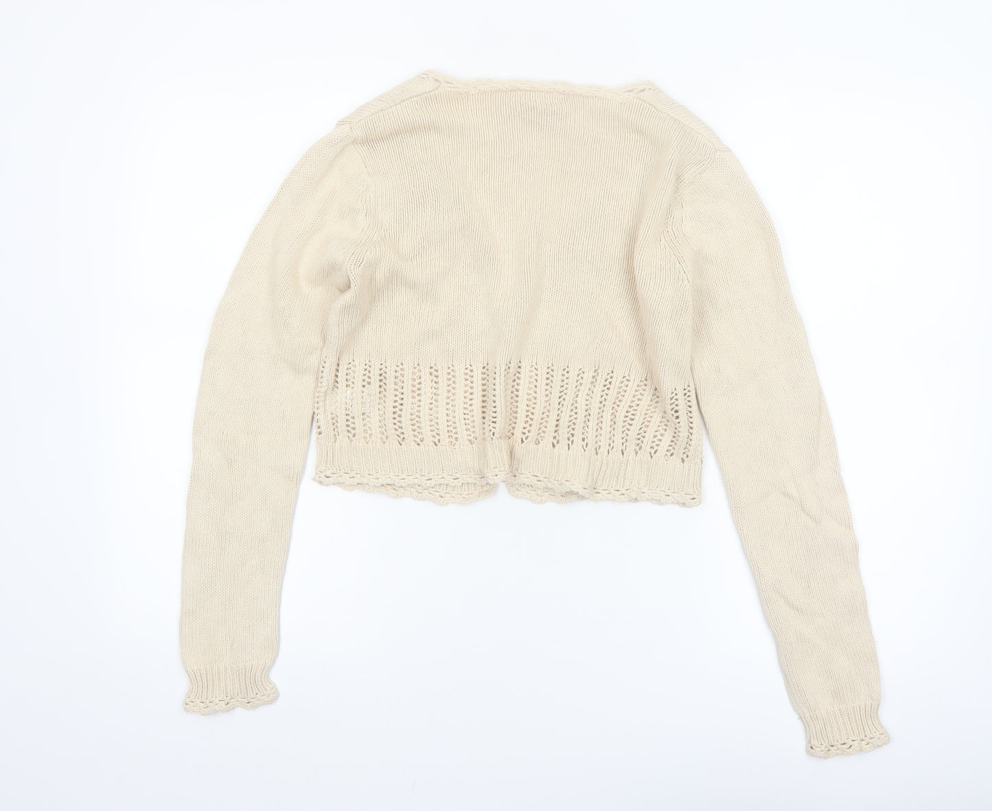 Wallis Women Beige Cotton V-Neck Long Sleeve Cardigan Size 12