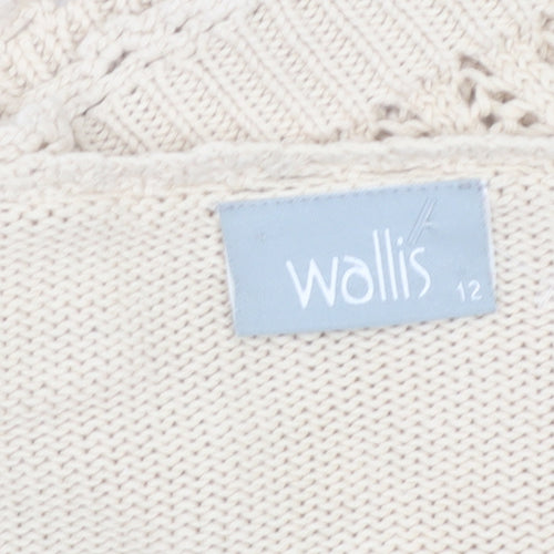 Wallis Women Beige Cotton V-Neck Long Sleeve Cardigan Size 12