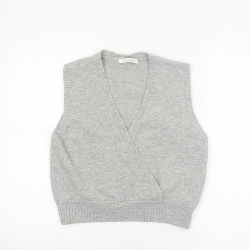 POPCHRIO Women's Grey Wool Blend Sleeveless V-Neck Vest Jumper Size S