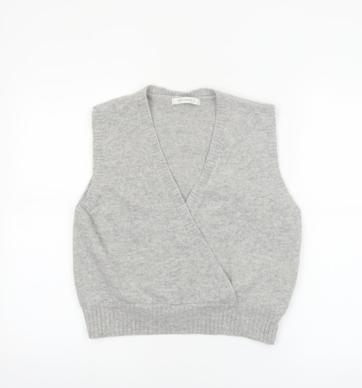 POPCHRIO Women's Grey Wool Blend Sleeveless V-Neck Vest Jumper Size S