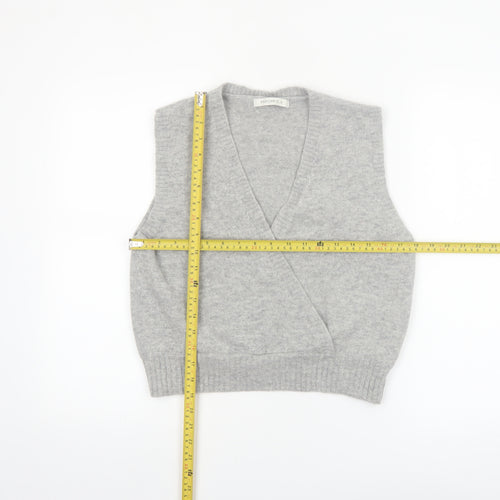 POPCHRIO Women's Grey Wool Blend Sleeveless V-Neck Vest Jumper Size S