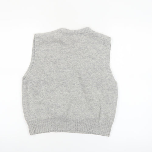 POPCHRIO Women's Grey Wool Blend Sleeveless V-Neck Vest Jumper Size S
