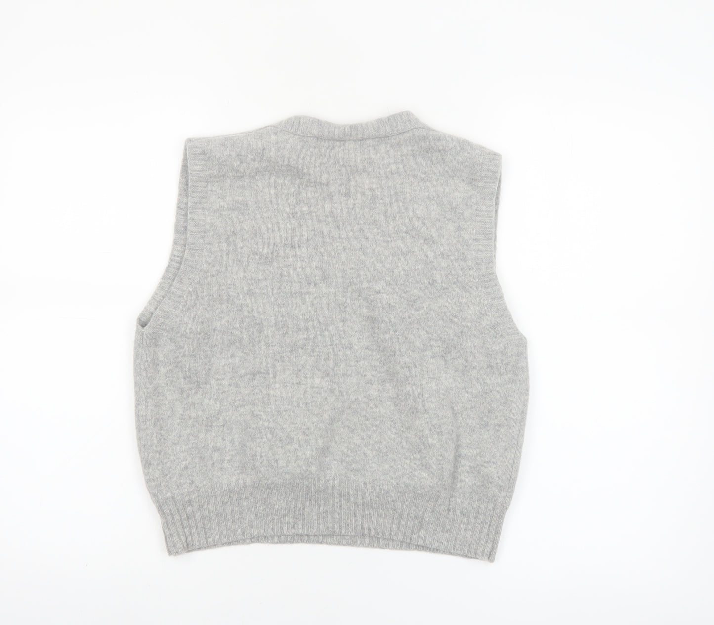 POPCHRIO Women's Grey Wool Blend Sleeveless V-Neck Vest Jumper Size S