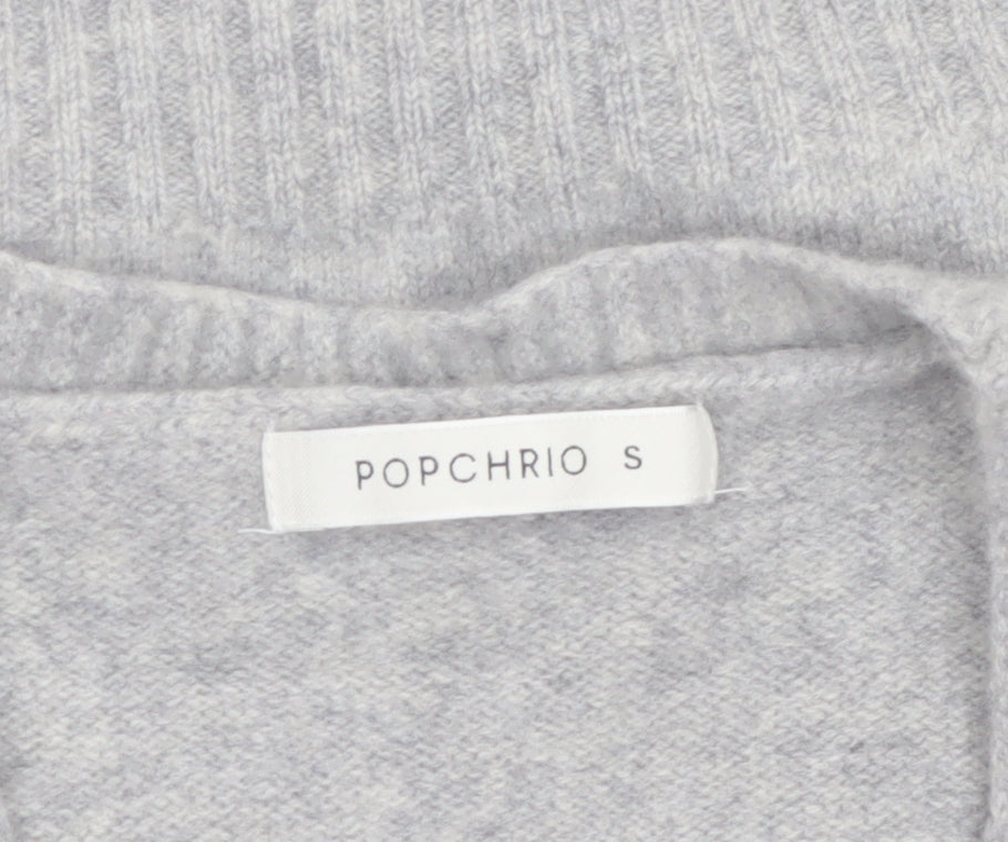 POPCHRIO Women's Grey Wool Blend Sleeveless V-Neck Vest Jumper Size S