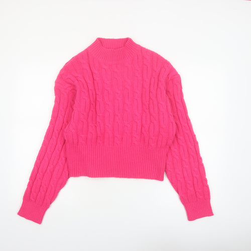 Cider Women's Pink Cable-Knit Mock Neck Pullover Jumper XL