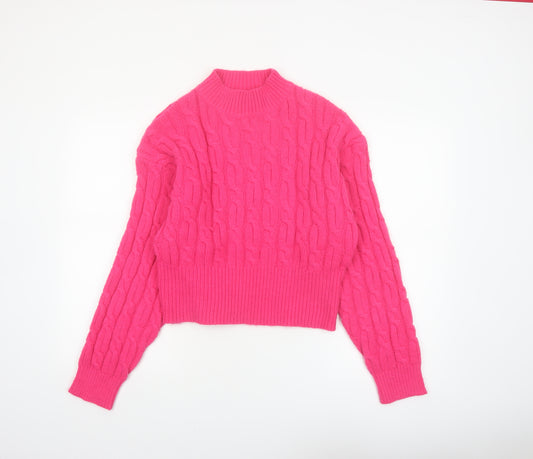Cider Women's Pink Cable-Knit Mock Neck Pullover Jumper XL