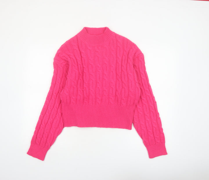 Cider Women's Pink Cable-Knit Mock Neck Pullover Jumper XL