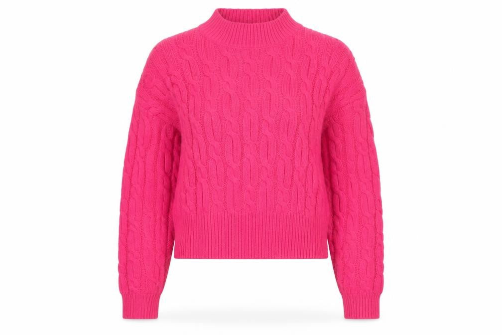 Front view of Cider Women's Pink Cable-Knit Mock Neck jumper XL