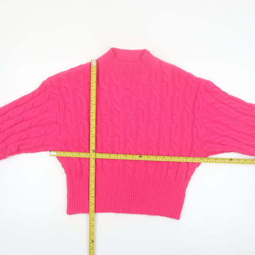 Cider Women's Pink Cable-Knit Mock Neck Pullover Jumper XL