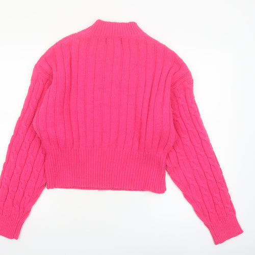 Cider Women's Pink Cable-Knit Mock Neck Pullover Jumper XL